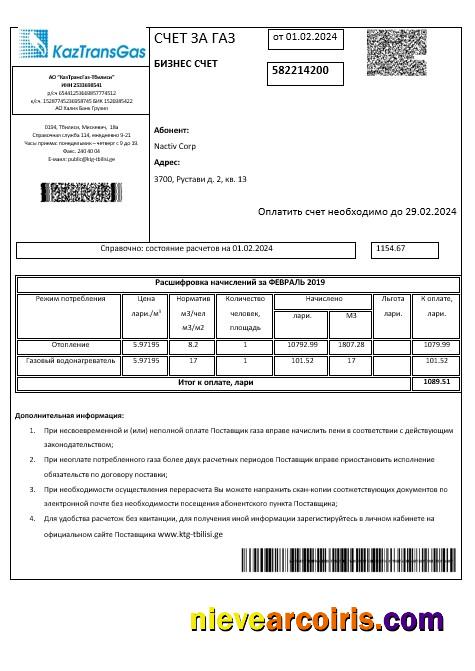 Georgia KaztransGas business utility bill
